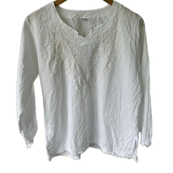 Unbranded Women's 100% Cotton Semi Sheer Embroidered Cover Up Tunic Blouse M - Picture 1 of 5